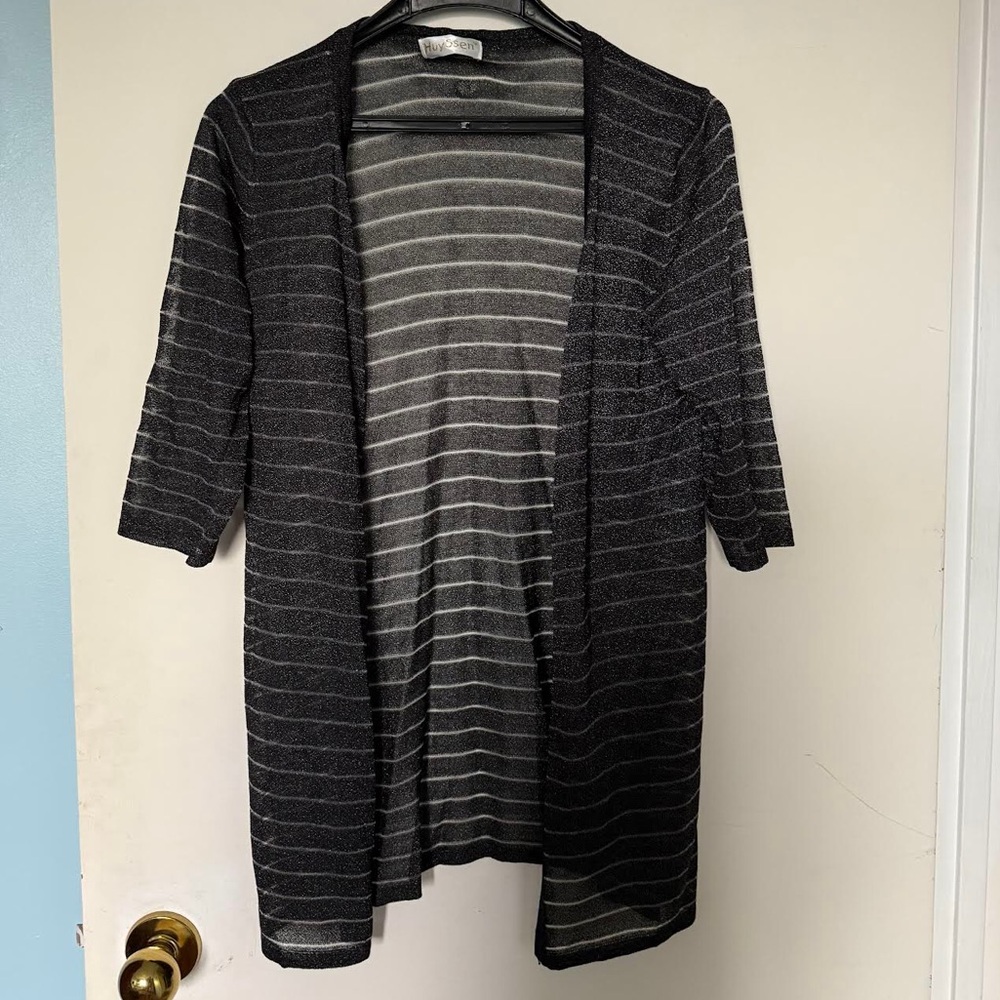 Set of Open Front Striped Black & Gray and green Cardigan